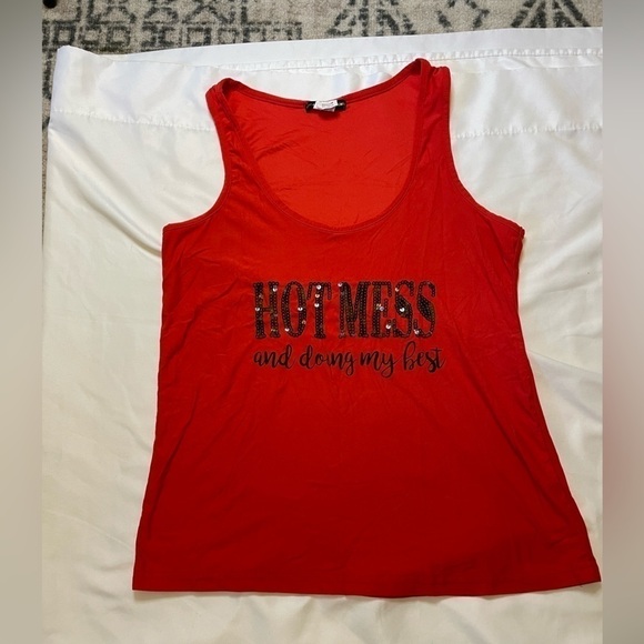 Not a Morning Person Tops - Not a morning person size medium “Hot mess and doing my best” tank top